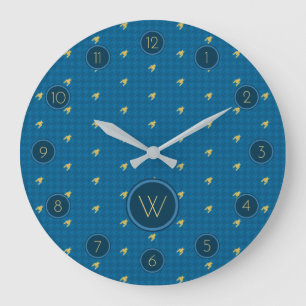 Redondo Grande Azul con reloj Houndstoth de acento dorado