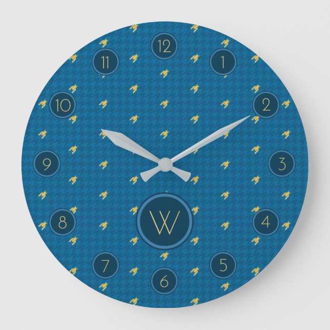 Redondo Grande Azul con reloj Houndstoth de acento dorado (Anverso)