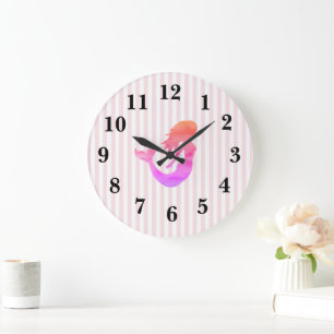 Redondo Grande Banda rosa de la Sirena Preppy Gran Reloj
