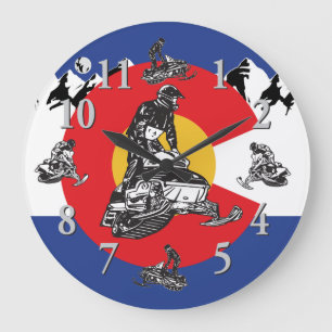 Redondo Grande Bandera de Colorado y reloj de Snowmobile