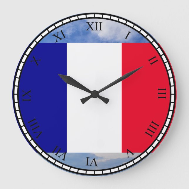 Redondo Grande Bandera de Francia Números romanos negros reloj re (Anverso)