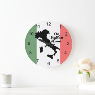 Redondo Grande Bandera de Italia y reloj de diseño de mapas