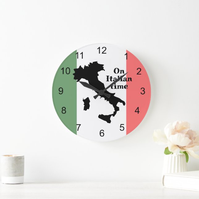 Redondo Grande Bandera de Italia y reloj de diseño de mapas (Hogar)
