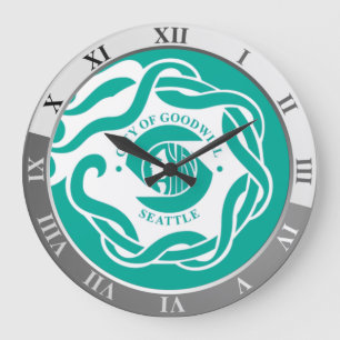 Redondo Grande Bandera de Seattle Gran Reloj