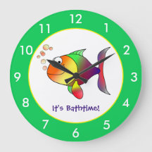 Baño de pescado colorido Personalizado Gran Reloj