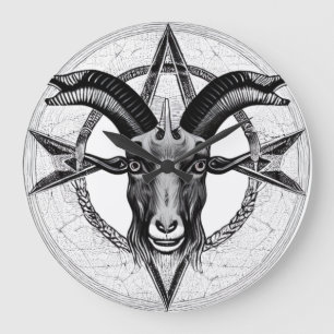 Redondo Grande Baphomet Monocromo Reloj de cabeza de cabra