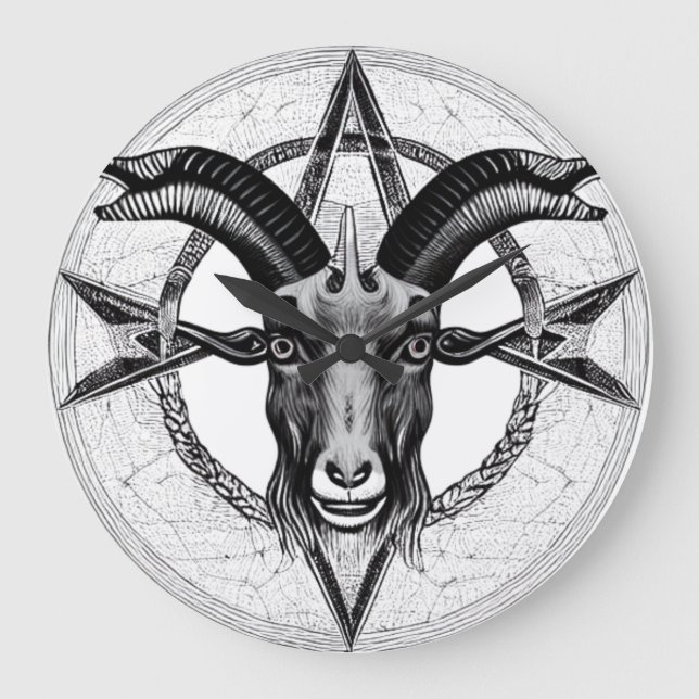 Redondo Grande Baphomet Monocromo Reloj de cabeza de cabra (Anverso)