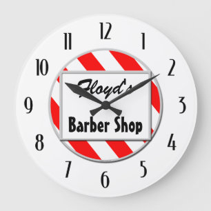 Redondo Grande Barber Shop Red Black Personalizado retro reloj
