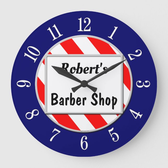 Redondo Grande Barber Shop Retro Red, Blanco y Azul reloj Persona (Anverso)