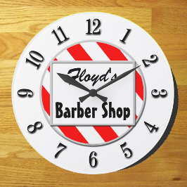 Redondo Grande Barber Shop Retro reloj de Personalizado blanco ro