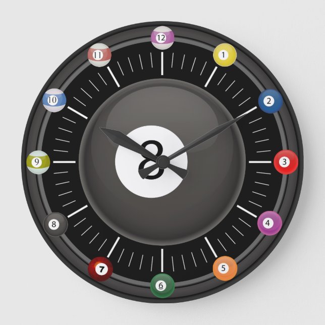 Redondo Grande Bloque (Billiards) Reloj de 8 bolas (Anverso)
