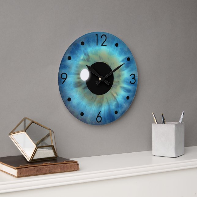 Redondo Grande Blue Eye Iris Eyeball Personalizado Gran Reloj Red (Oficina)