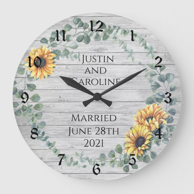 Redondo Grande Boda de guirnaldas de girasol Keepsake reloj grand (Anverso)