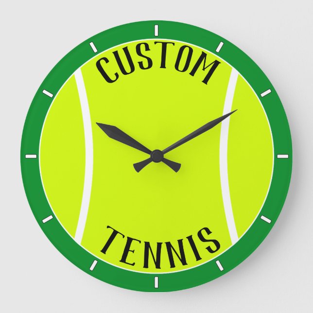 Redondo Grande Bolas de tenis Reloj personalizado de texto y pare (Anverso)