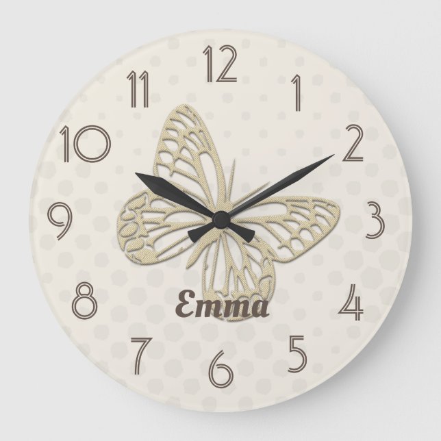 Redondo Grande Bonito Plata Mariposa Crema Añadir nombre reloj de (Anverso)