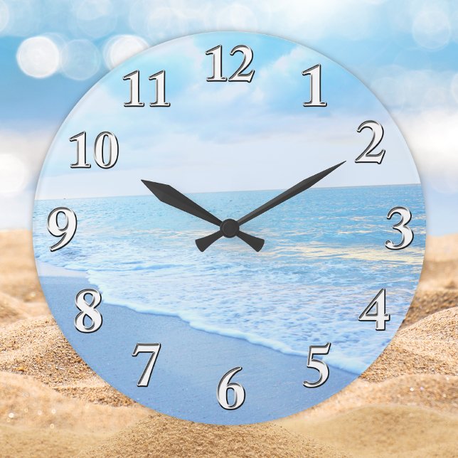 Redondo Grande Bonito reloj mural azul turquesa (Beach Wall Clock. Tropical home decor. Beach themed Clock. Wonderful, Beach themed gift ideas. )
