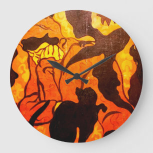 Redondo Grande Bruja de Halloween con reloj de gato negro