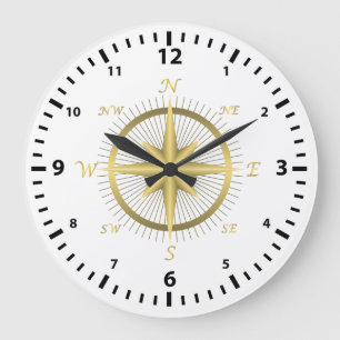 Redondo Grande Brújula de oro clásico y esfera de reloj con númer
