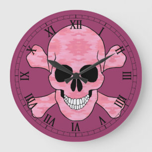 Redondo Grande Calavera De Camo Rosada Y Reloj Numeral Romano De 