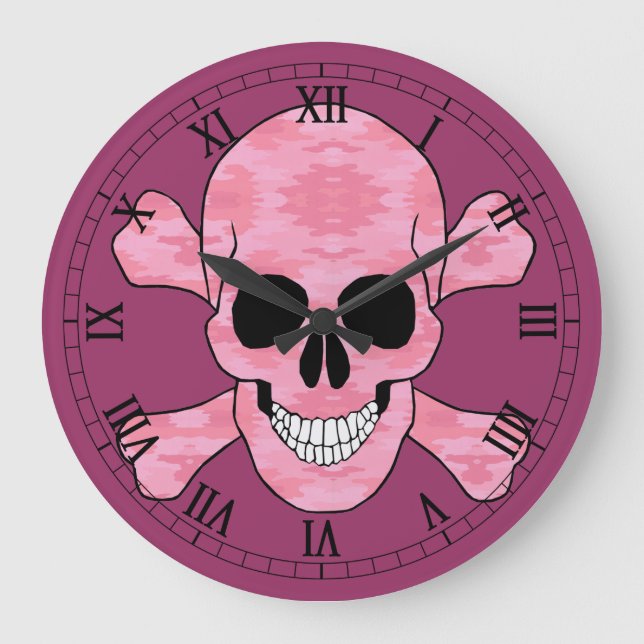 Redondo Grande Calavera De Camo Rosada Y Reloj Numeral Romano De  (Anverso)