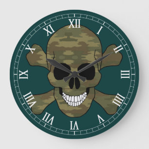Redondo Grande Calavera De Camuflaje Y Reloj Numérico Romano De C