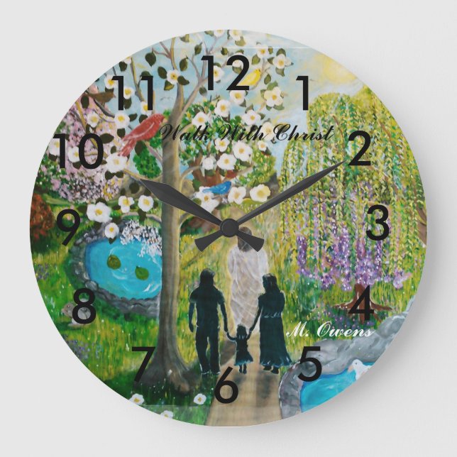 Redondo Grande Caminar Con El Reloj De Cristo Con Números (Anverso)