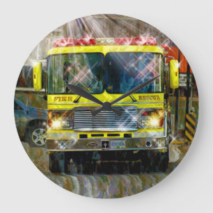 Redondo Grande Camión de bomberos y rescate bomberos reloj de par