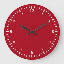 Redondo Grande Cara de reloj con números blancos sobre fondo rojo
