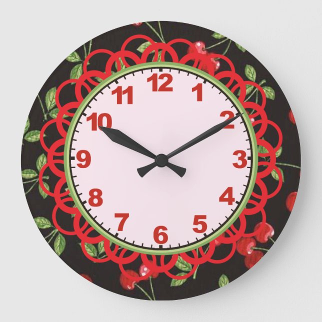 Redondo Grande Cereza en el reloj negro con números (Anverso)