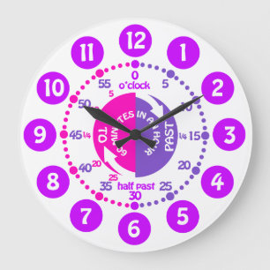 Redondo Grande Chicas aprenden a contar el reloj rosa morado de l