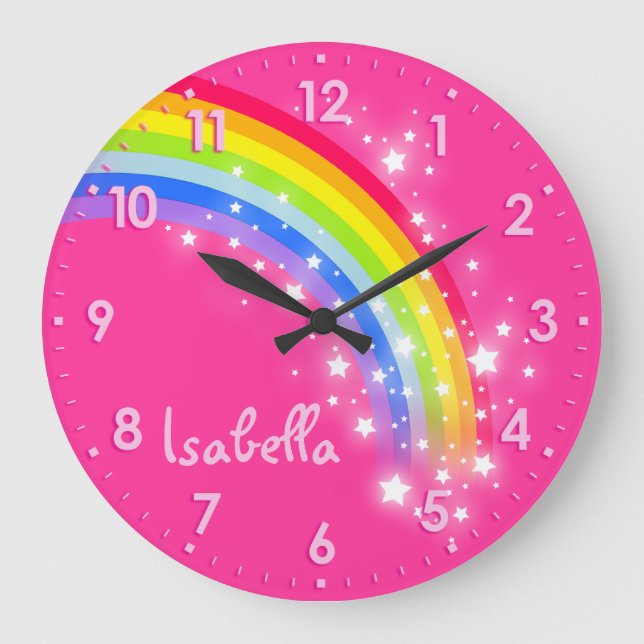 Redondo Grande Chicas divertidos niños arco iris nombre reloj ros (Anverso)