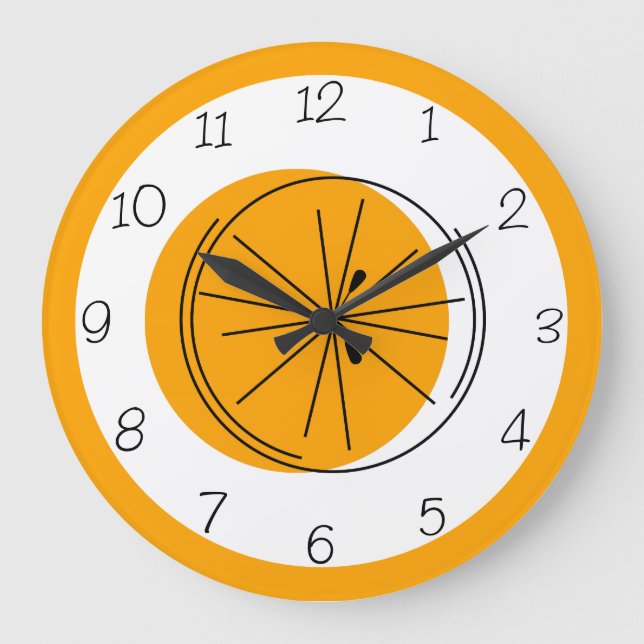Redondo Grande Citrus Naranja Números reloj redonda (Anverso)
