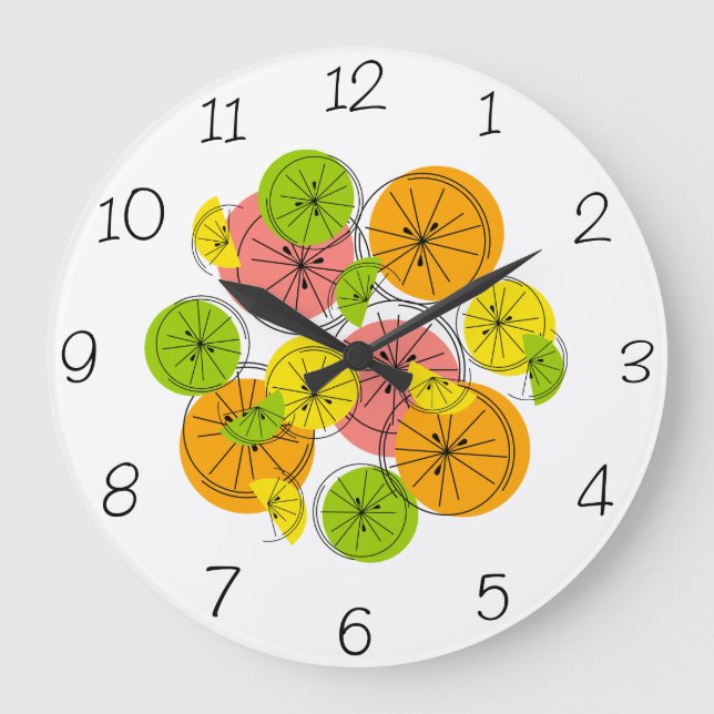Redondo Grande Citrus Números reloj redonda (Anverso)