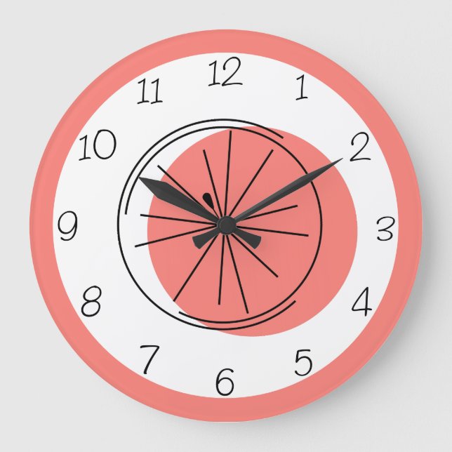 Redondo Grande Citrus Números rosados reloj redonda (Anverso)