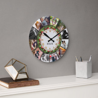 Redondo Grande Collage de fotos personalizadas Reloj | Regalo par