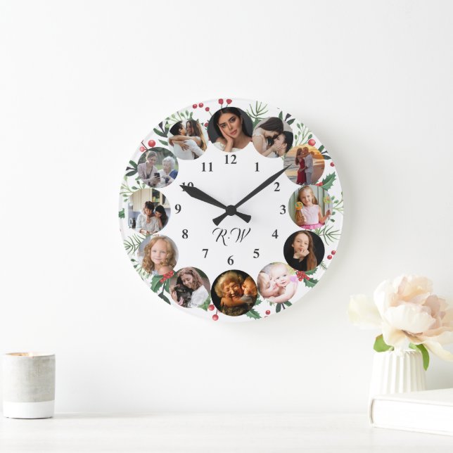 Redondo Grande Collage de fotos personalizadas Reloj | Regalo par (Hogar)
