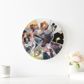 Redondo Grande Collage de fotos personalizado Reloj | Regalo para