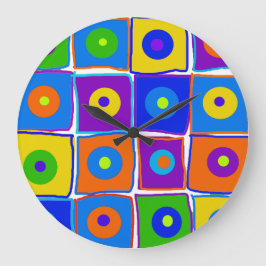 Redondo Grande Coloridos puntos de polka y cuadrados gran reloj d