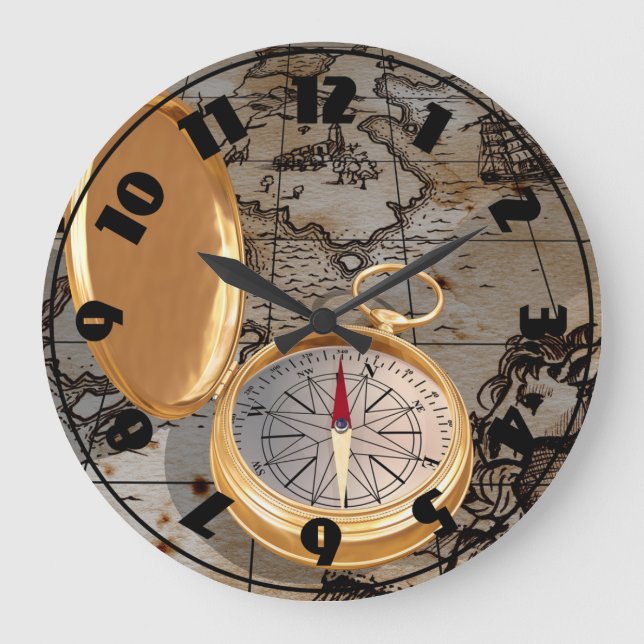 Redondo Grande Compás antiguo en un reloj del mapa (Anverso)
