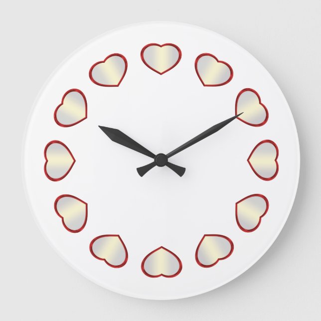 Redondo Grande Corazón blanco rojo, reloj de fondo blanco (Anverso)
