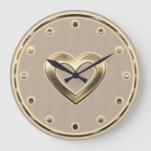 Redondo Grande Corazón Del Reloj De Muro De Oro