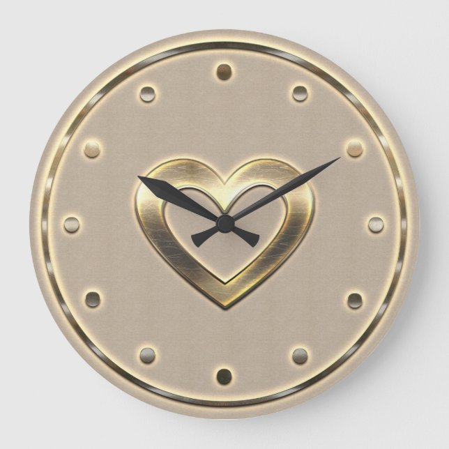 Redondo Grande Corazón Del Reloj De Muro De Oro (Anverso)