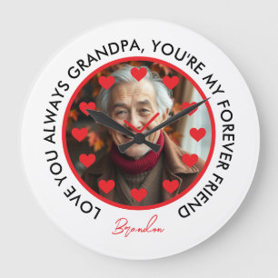 Redondo Grande Corazón Rojo Cute Reloj Amo Abuelos Foto