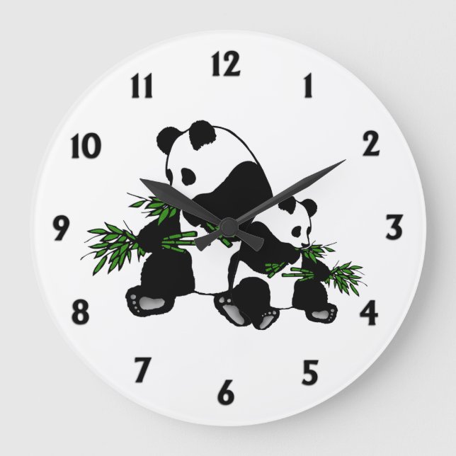 Redondo Grande Crecer en números negros de Panda Gran Reloj (Anverso)