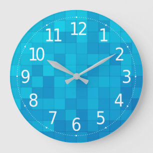 Redondo Grande Cuadrados azules modernos y elegantes  Reloj de pa