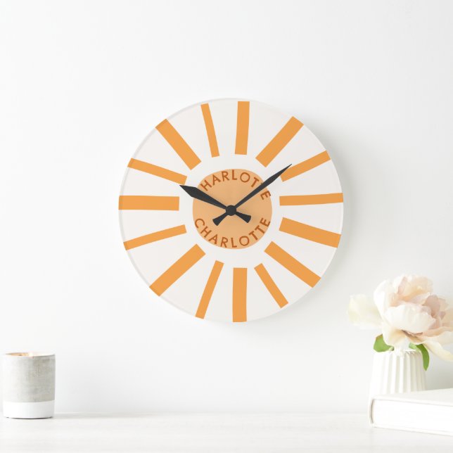Redondo Grande Cute Boho Sun Nursery Decoración Nombre Reloj gran (Hogar)