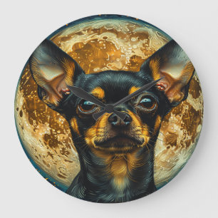 Redondo Grande Cute Celestial Chihuahua con Reloj de Luna y Estre