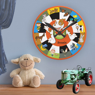 Redondo Grande Cute Colorido Niños Muralla Animal Reloj