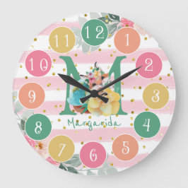 Redondo Grande Cute Fox Ilustracion Sweet Monograma Gran Reloj