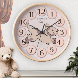 Redondo Grande Cute Girly Rubor Perro rosa Reloj de habitación pa